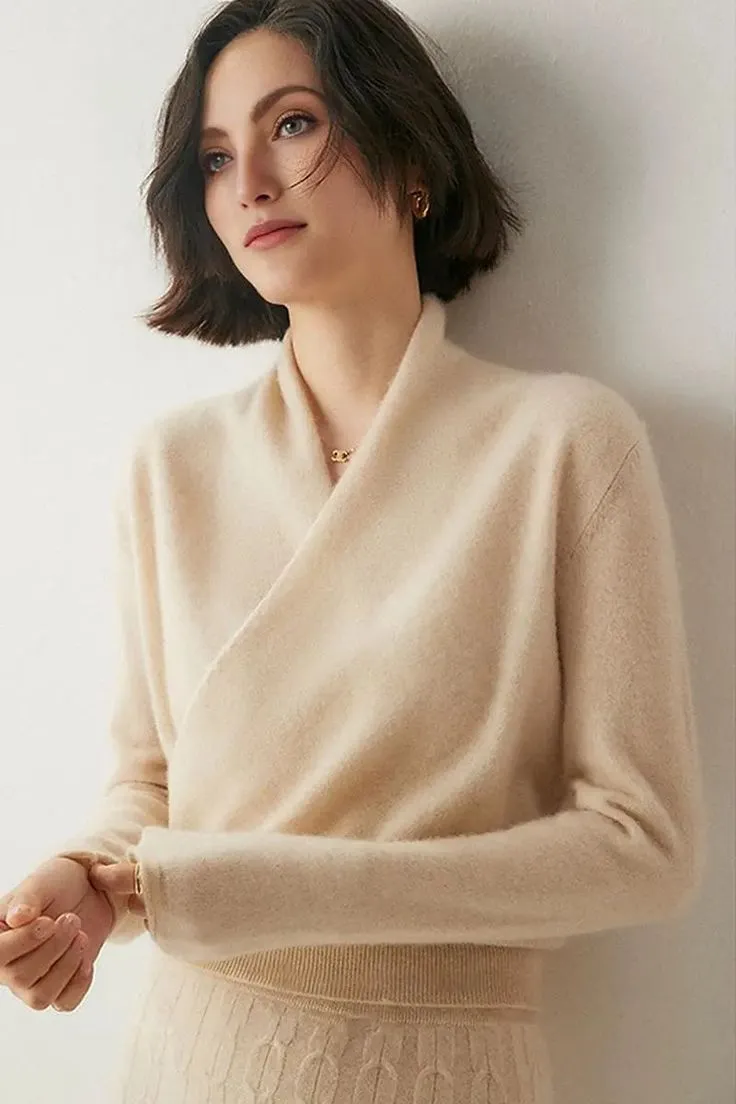100 Cashmere Faux-Wrap Sweater - Sahara Beige _ M _ 100% Cashmere (2) 100 Cashmere Faux-Wrap Sweater - Sahara Beige _ M _ 100% Cashmere (2)