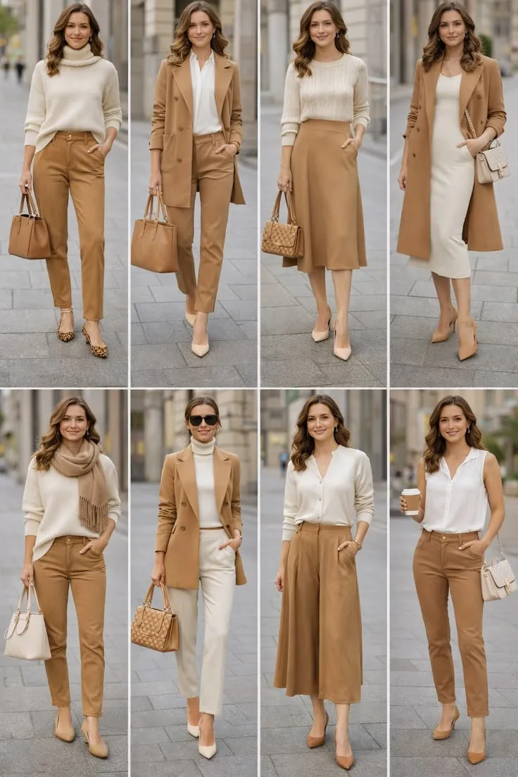 Camel & White Chic Neutral Outfits for Spring_Fall _ Timeless Elegant Looks