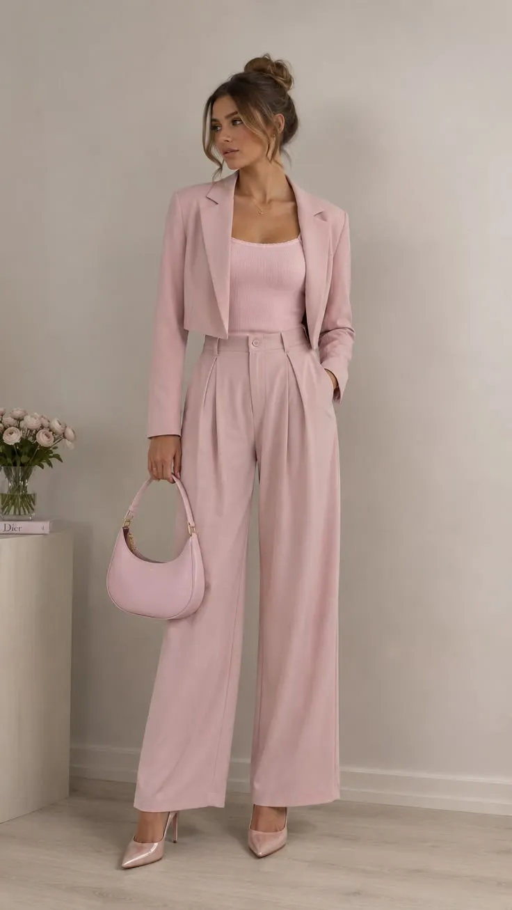 Elegant Blush Pink Power Suit Look _ Feminine Chic Outfit Inspiration