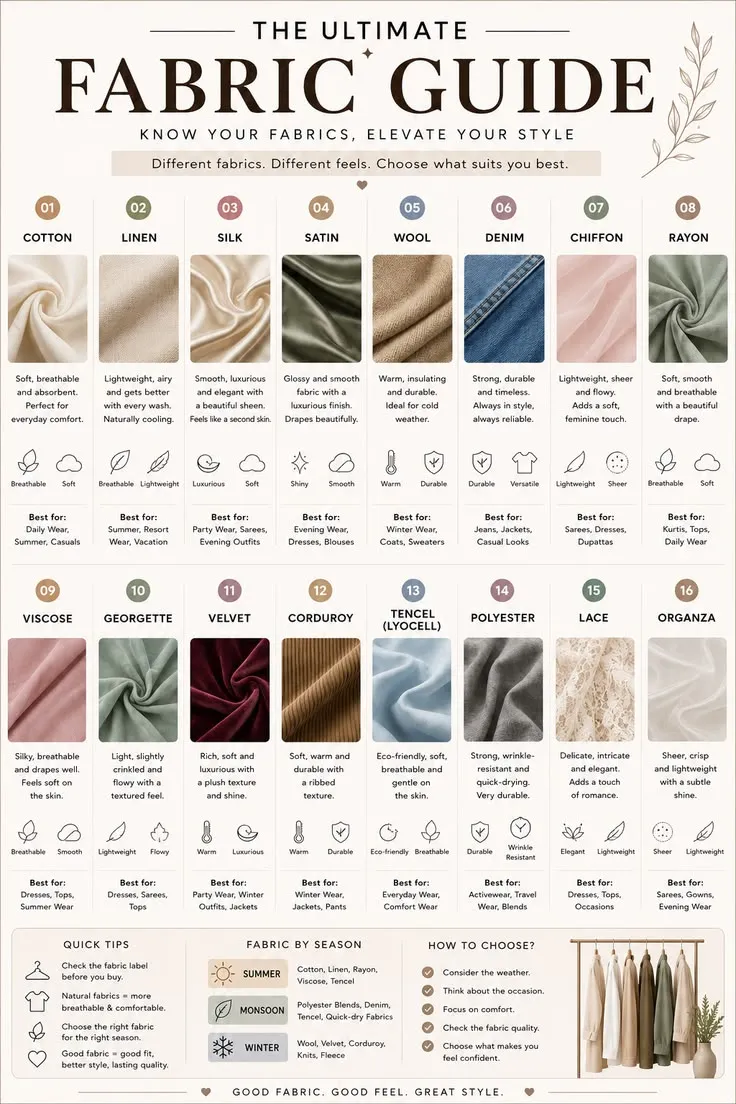 Fabric Guide Every Woman Should Know _ Types of Fabrics & Their Uses