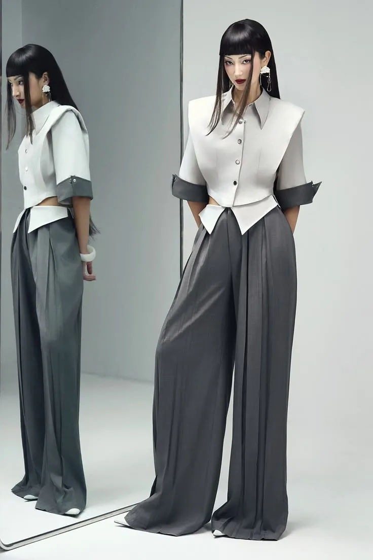 Francesca Straight Box Pleated Khaki Floor Length Pants - Moss Brown _ M Francesca Straight Box Pleated Khaki Floor Length Pants - Moss Brown _ M