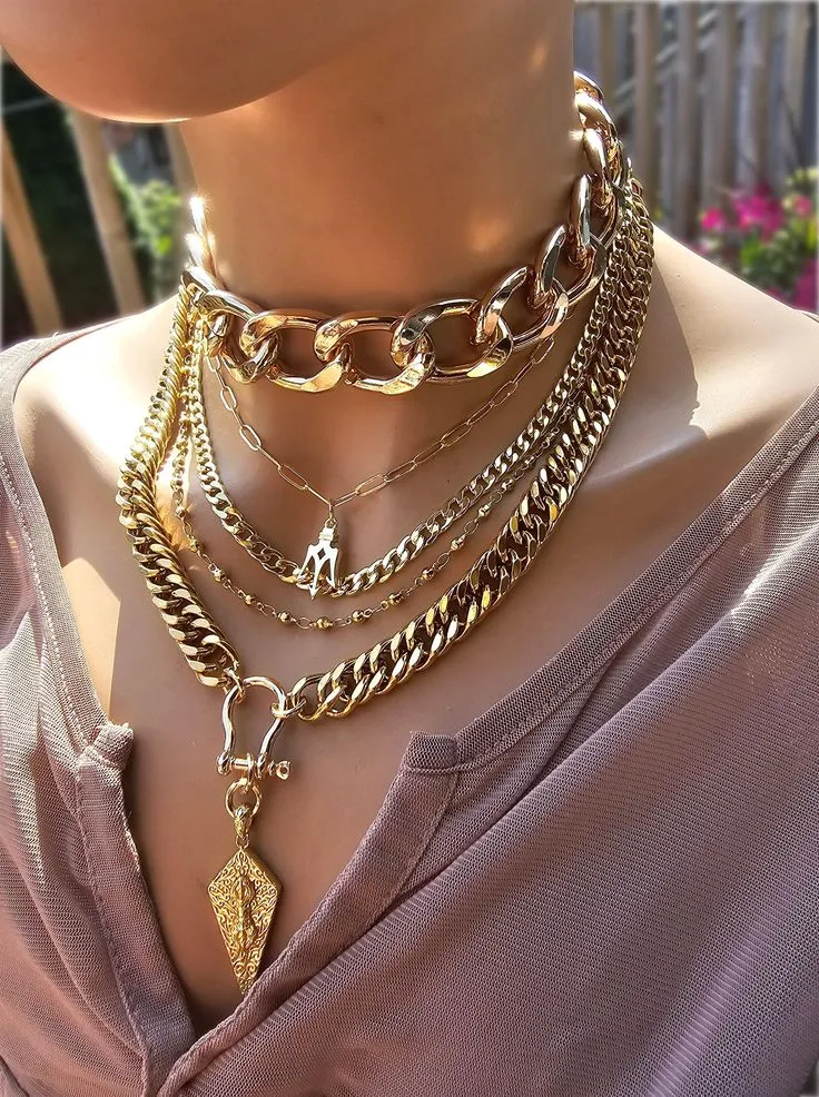 Gold Layered Multi Strand Chunky Chain Choker Collar Necklace Set - Handmade Luxury Statement Jewelry - Etsy Gold Layered Multi Strand Chunky Chain Choker Collar Necklace Set - Handmade Luxury Statement Jewelry - Etsy