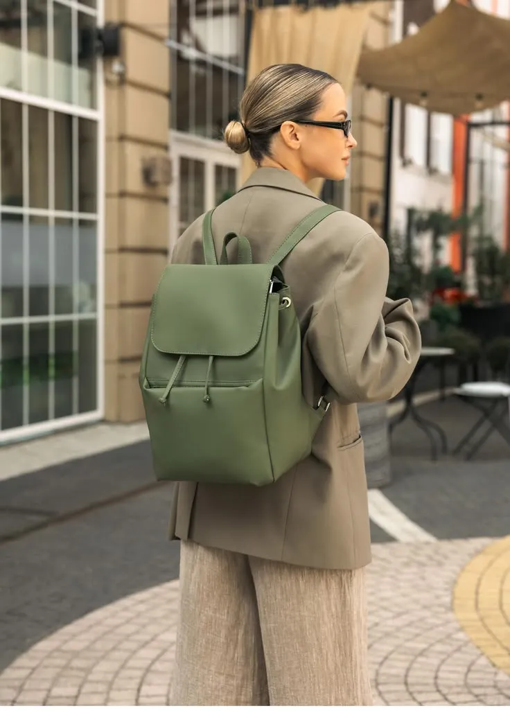 Green Vegan Leather Backpack for Women, Stylish Mini Backpack Purse, Custom Work Bag, Travel Back___