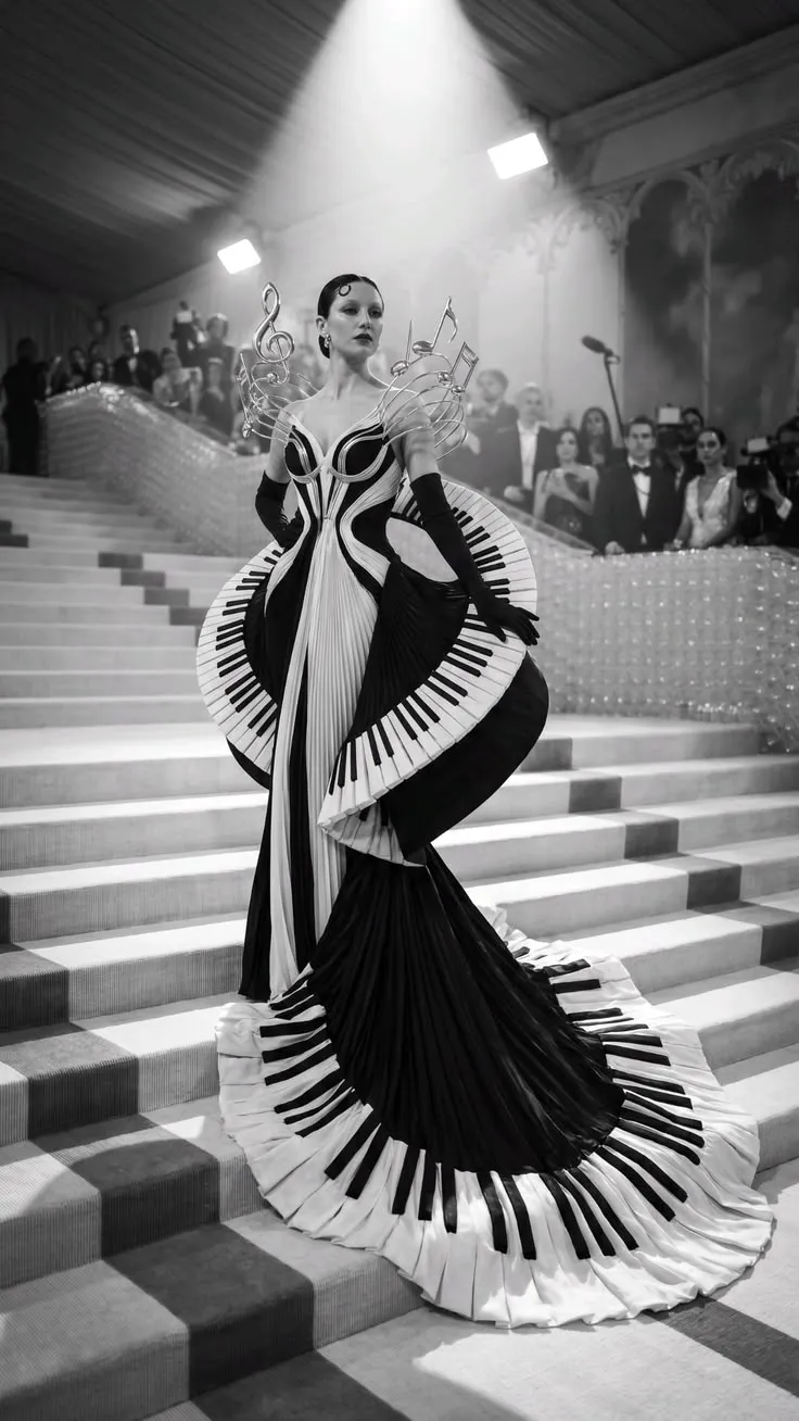 Living Piano Dress With Flowing Keys