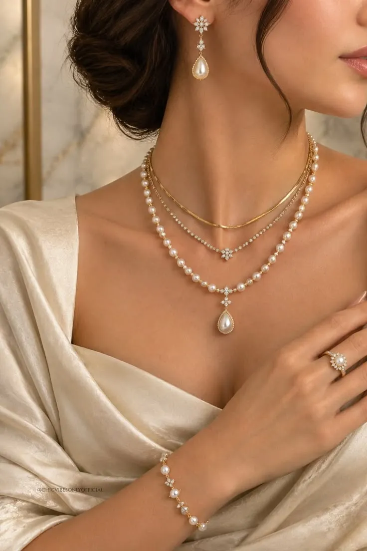 Luxury Gold & Pearl Layered Necklace _ Elegant Jewelry