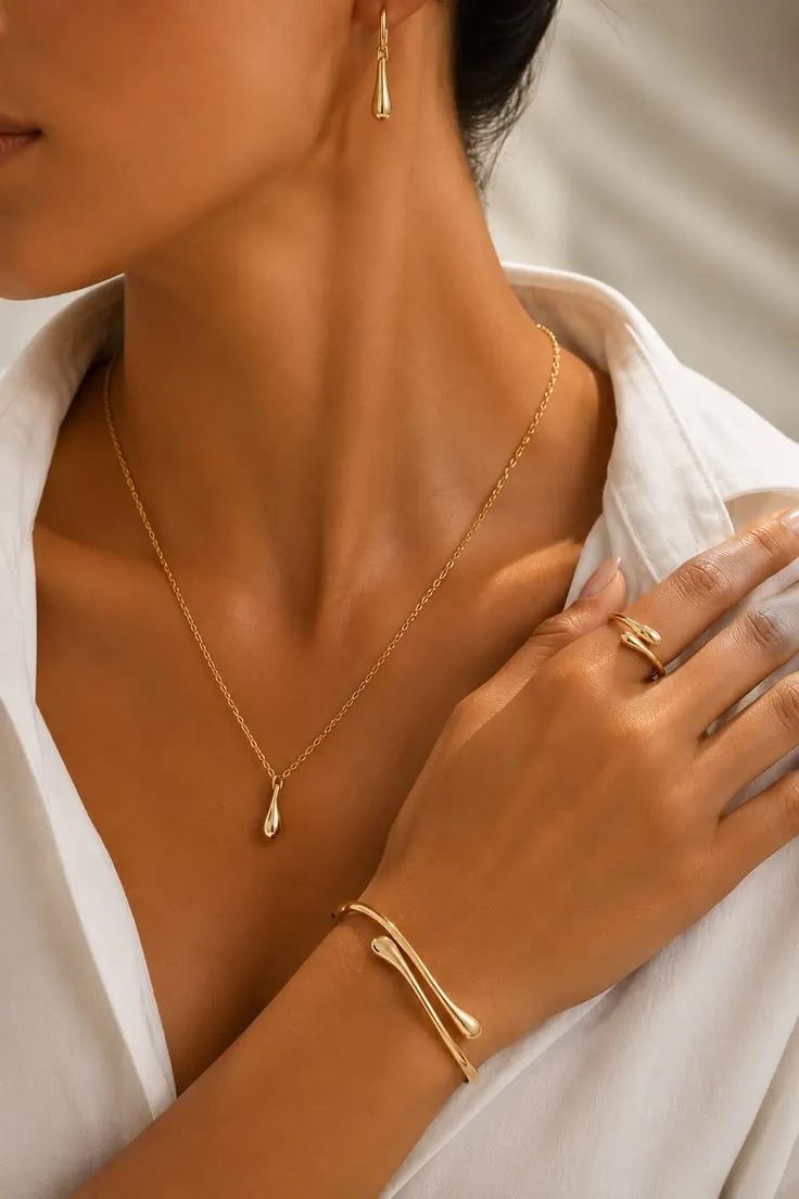 Minimalist Gold Jewelry Set for Women _ Teardrop Necklace, Earrings, Ring & Bracelet Minimalist Gold Jewelry Set for Women _ Teardrop Necklace, Earrings, Ring & Bracelet
