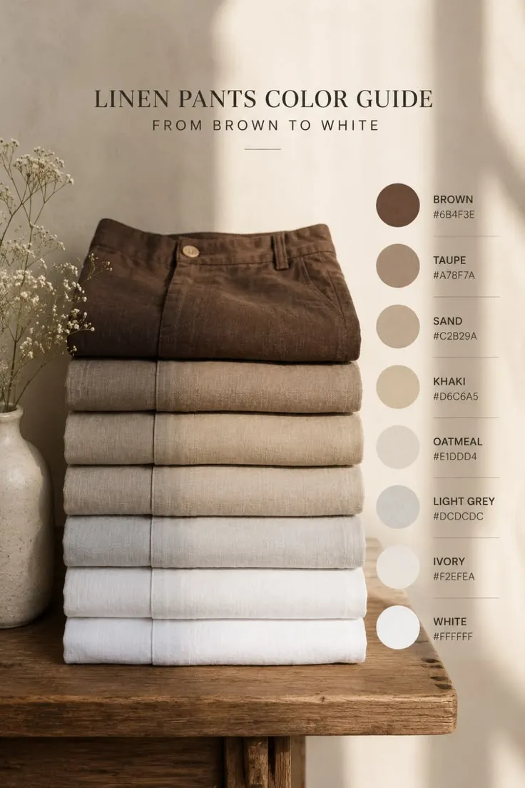Neutral Linen Pant Shades Guide 🤎 _ Brown to White Linen Aesthetic Inspiration