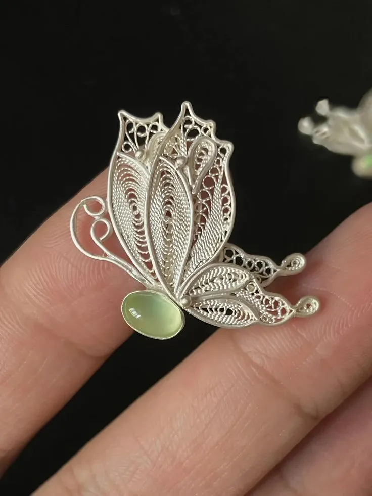 Pure silver filigree butterfly earrings