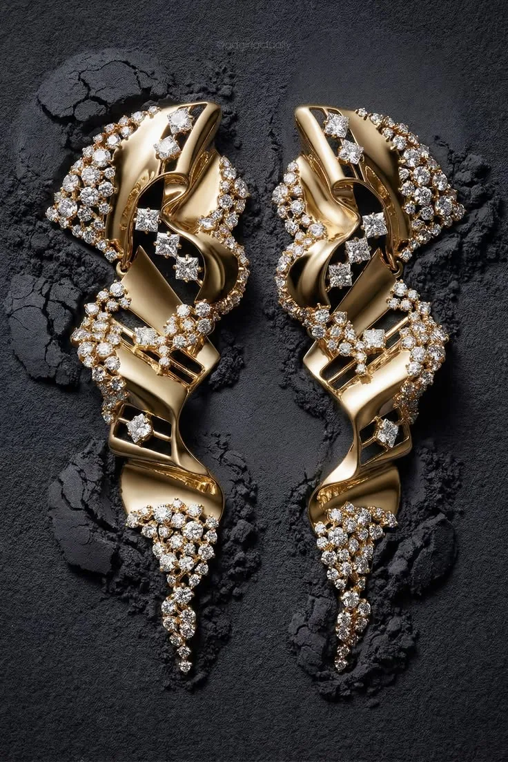 Sculptural Gold Diamond Earrings _ High Jewelry Design