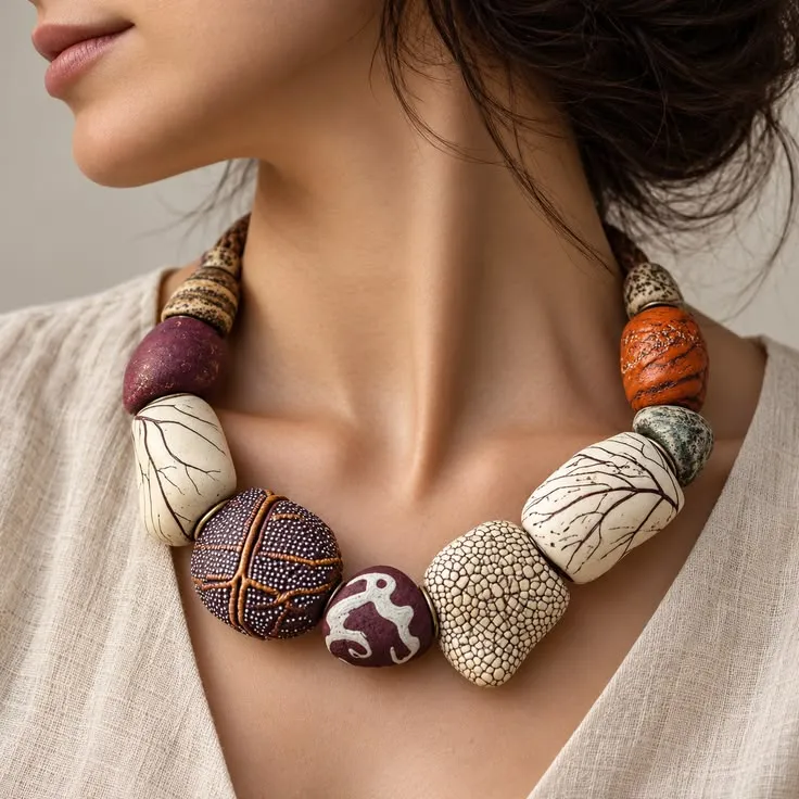 Statement Polymer Clay Necklace _ Earthy Colors