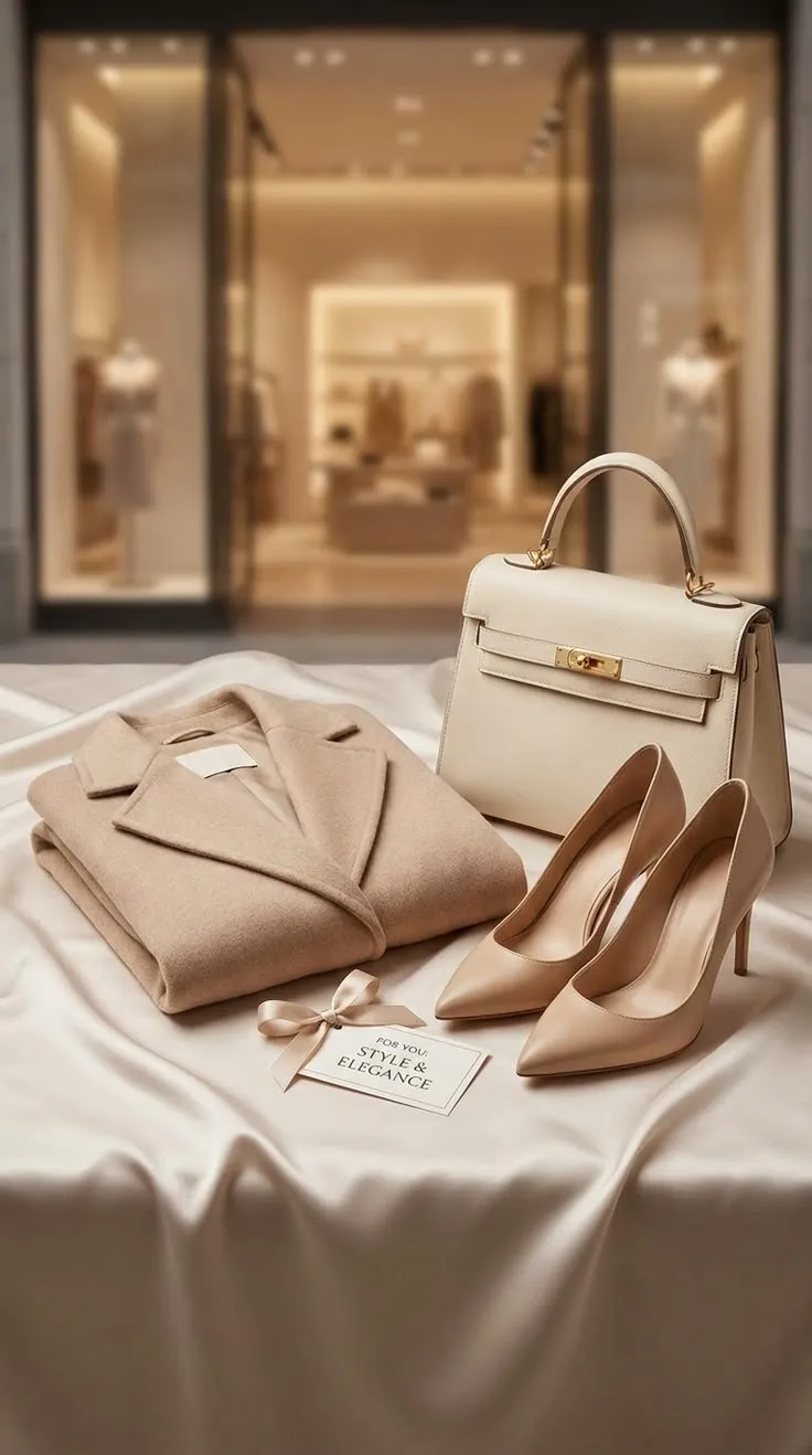 Stylish Gift Set with Pant Coat, High Heels & Handbag _ Elegant Fashion Inspiration Stylish Gift Set with Pant Coat, High Heels & Handbag _ Elegant Fashion Inspiration