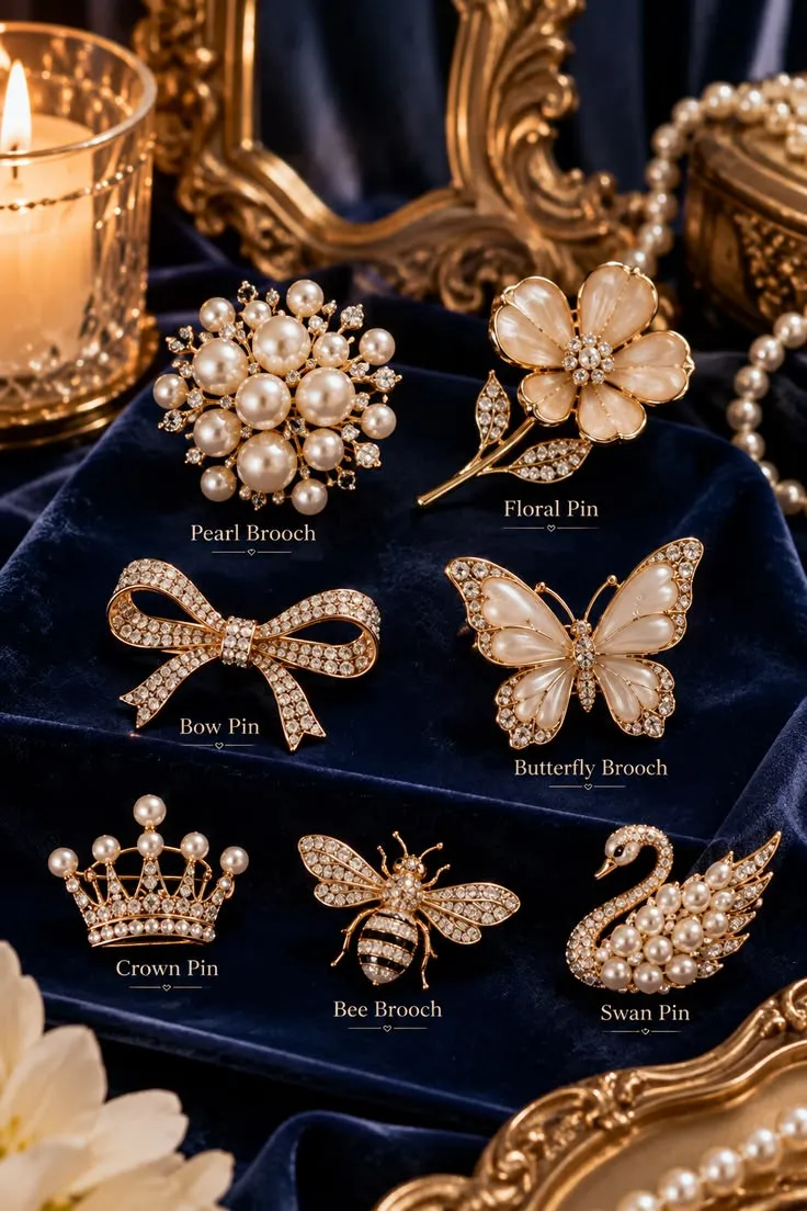 Vintage Pearl Brooch Collection _ Crystal Pins for Blazers, Coats & Sweaters