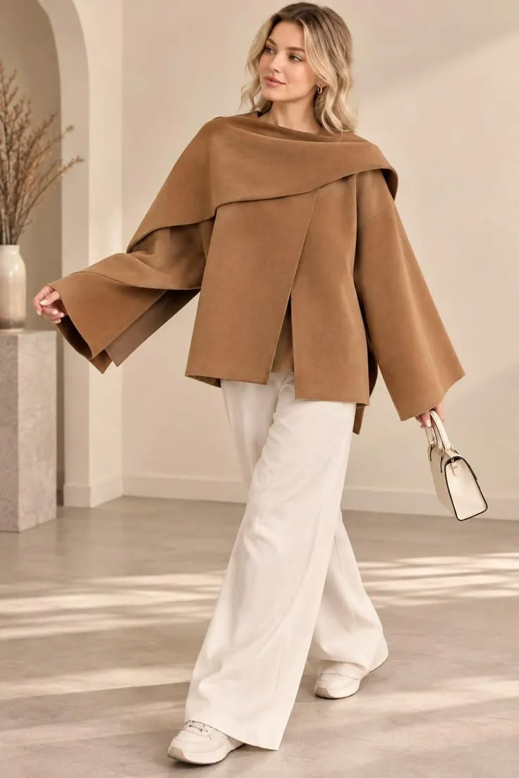 Women's Oversized Wrap Coat, Shawl Collar Jacket, Ladies Cape Style Coat, Wide Sleeve Outerwear, Elegant Layering Jacket (1) Women's Oversized Wrap Coat, Shawl Collar Jacket, Ladies Cape Style Coat, Wide Sleeve Outerwear, Elegant Layering Jacket (1)